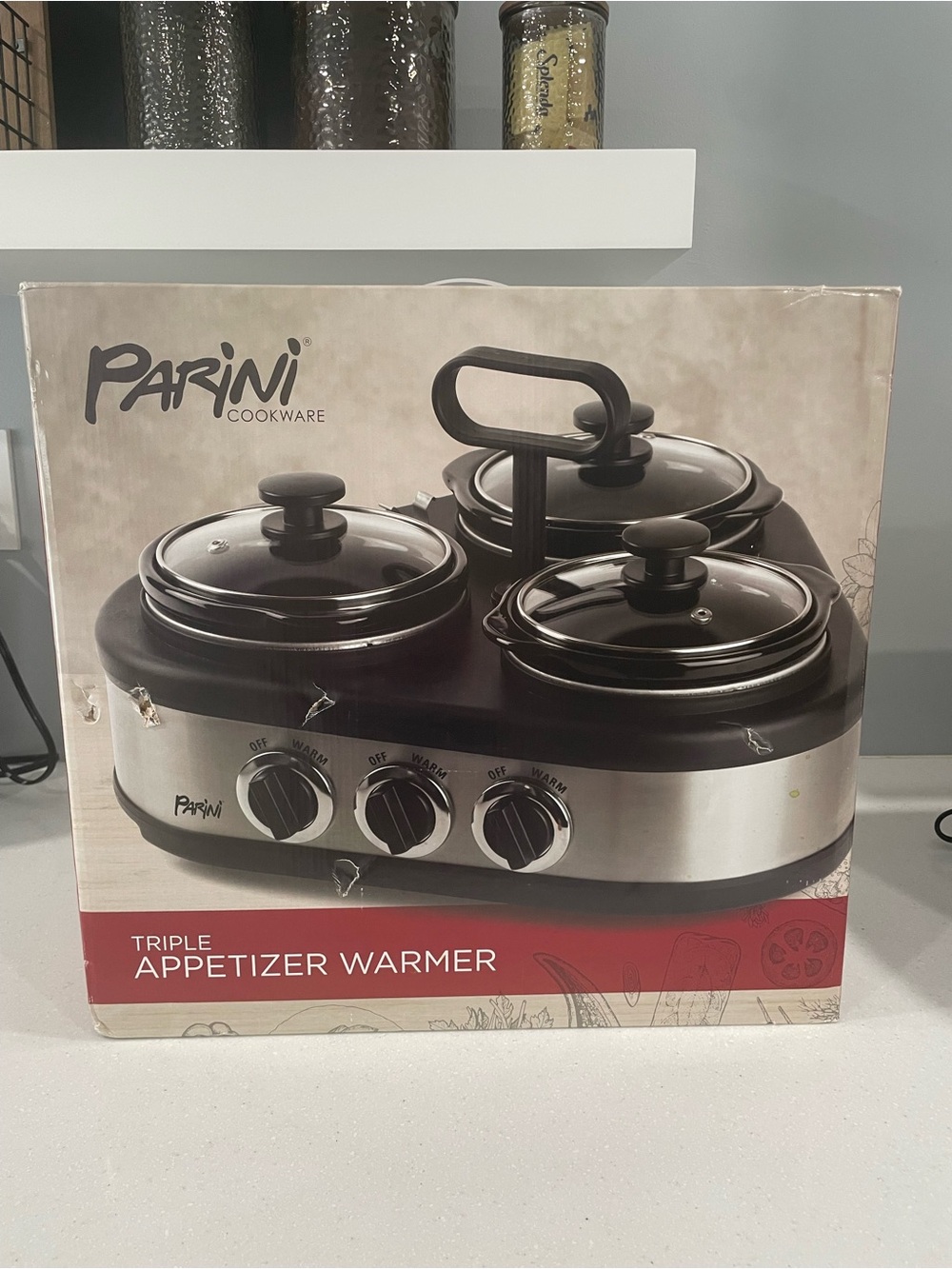 Parini Triple Appetizer Warmer 3 Pot Slow Cooker Buffet Server Stainless Steel